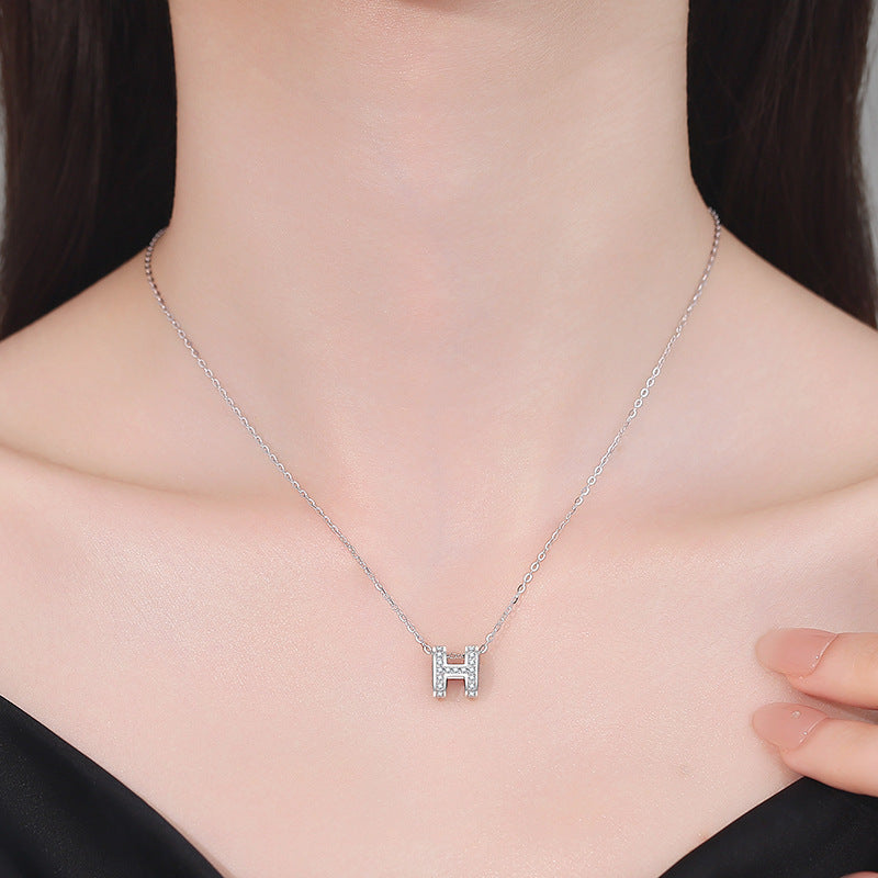 [Saipan]FULL-PAVE "H" MOISSANITE PENDANT NECKLACE
