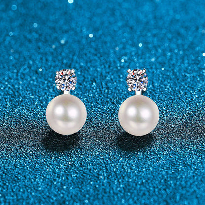[Saipan]ELEGANT NATURAL PEARL & MOISSANITE DROP EARRINGS