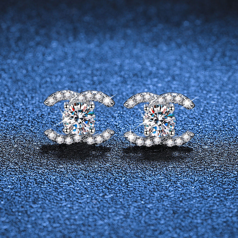 [Saipan]CHIC INTERLOCKING DOUBLE-C MOISSANITE STUD EARRINGS