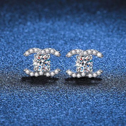 [Saipan]CHIC INTERLOCKING DOUBLE-C MOISSANITE STUD EARRINGS
