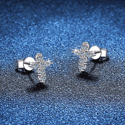 [Saipan]SPARKLING CROSS MOISSANITE STUD EARRINGS