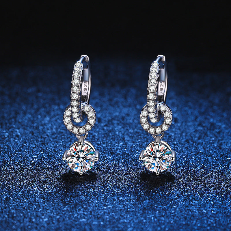 [Saipan]INTERLOCKING DOUBLE RING MOISSANITE DROP EARRINGS