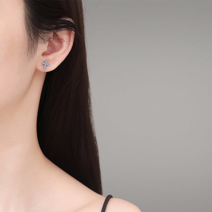 [Saipan]SPARKLING CROSS MOISSANITE STUD EARRINGS