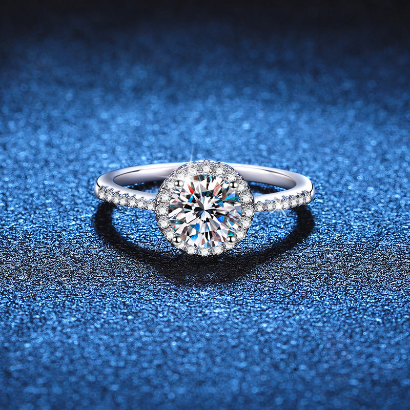 [Saipan]RADIANT ROUND HALO MOISSANITE ENGAGEMENT RING