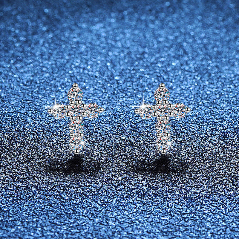 [Saipan]SPARKLING CROSS MOISSANITE STUD EARRINGS
