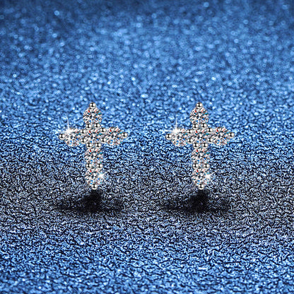 [Saipan]SPARKLING CROSS MOISSANITE STUD EARRINGS