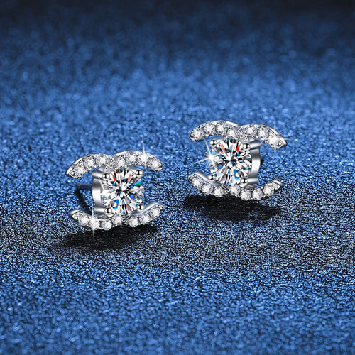 [Saipan]CHIC INTERLOCKING DOUBLE-C MOISSANITE STUD EARRINGS