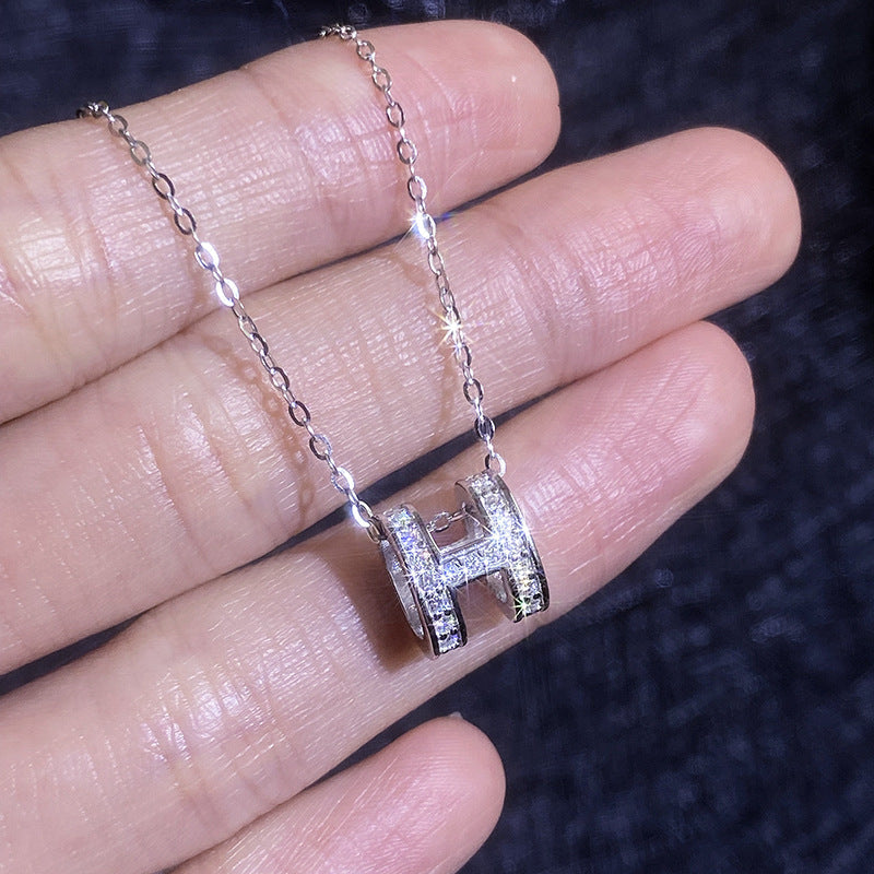 [Saipan]FULL-PAVE "H" MOISSANITE PENDANT NECKLACE