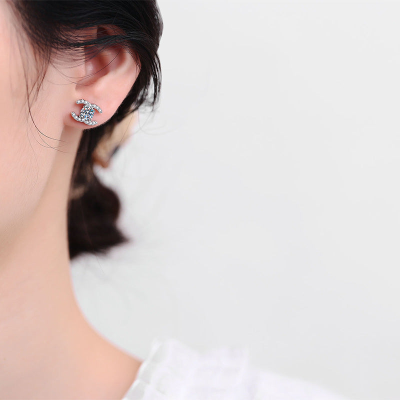 [Saipan]CHIC INTERLOCKING DOUBLE-C MOISSANITE STUD EARRINGS