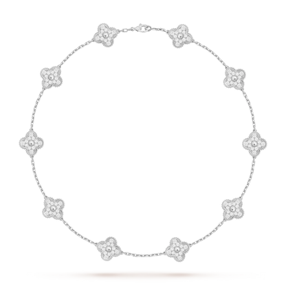 [Saipan]CLASSIC LUCKY 10-MOTIF CLOVER NECKLACE WHITE GOLD COLLECTION