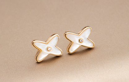 [Saipan]JEUX DE WHITE MOP ROSE GOLD DIAMOND EARRINGS