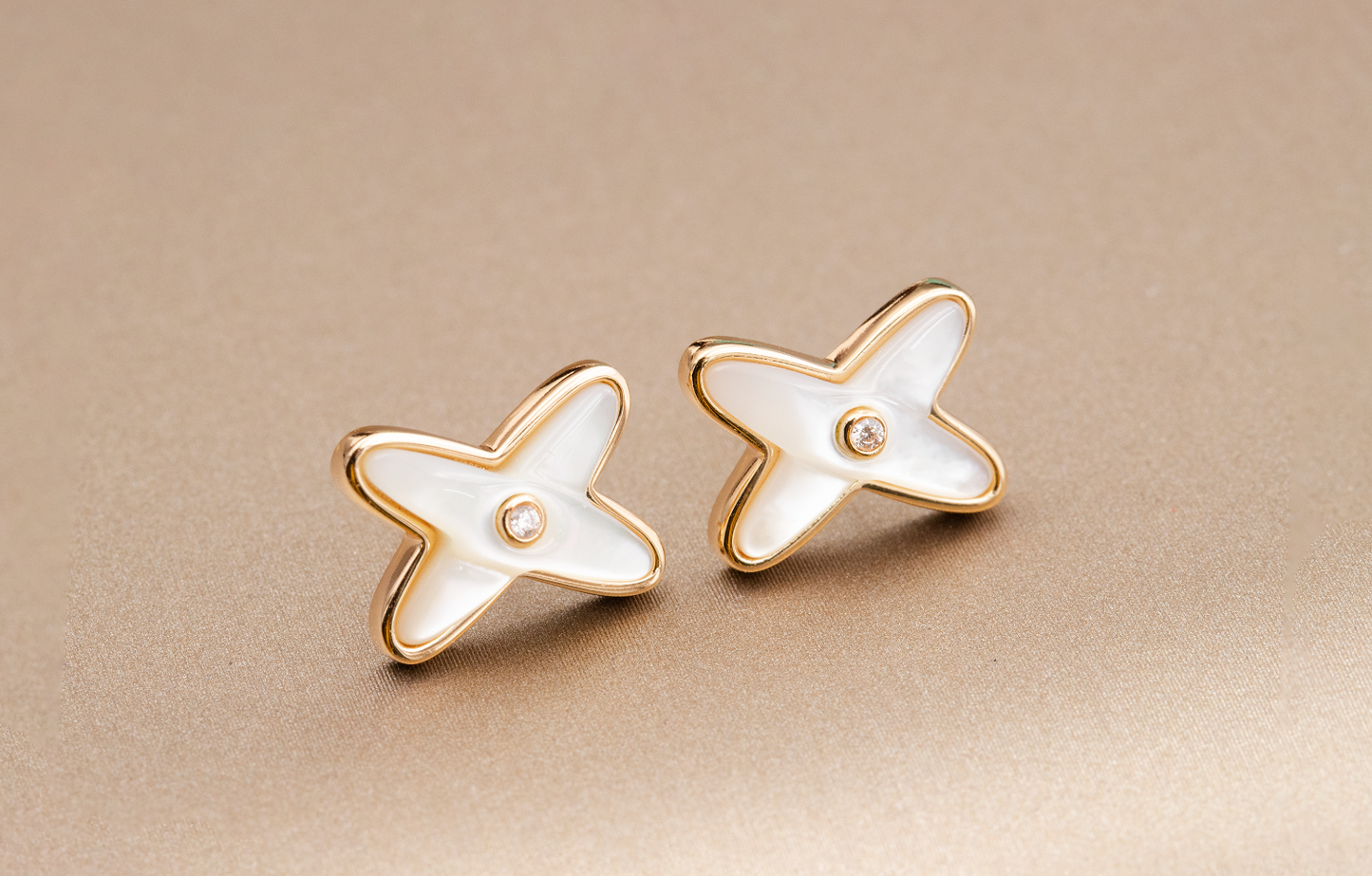 [Saipan]JEUX DE WHITE MOP ROSE GOLD DIAMOND EARRINGS