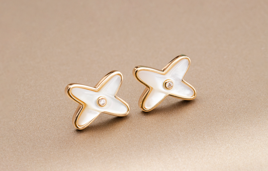 [Saipan]JEUX DE WHITE MOP ROSE GOLD DIAMOND EARRINGS
