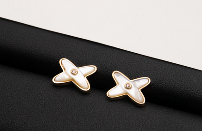 [Saipan]JEUX DE WHITE MOP ROSE GOLD DIAMOND EARRINGS