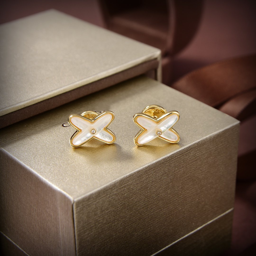 [Saipan]JEUX DE WHITE MOP GOLD DIAMOND EARRINGS