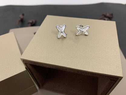 [Saipan]JEUX DE WHITE MOP SILVER DIAMOND EARRINGS