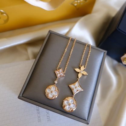 [Saipan]COLOR BLOSSOM LARIAT NECKLACE ROSE GOLD WHITE MOTHER PEARL AND DIAMOND