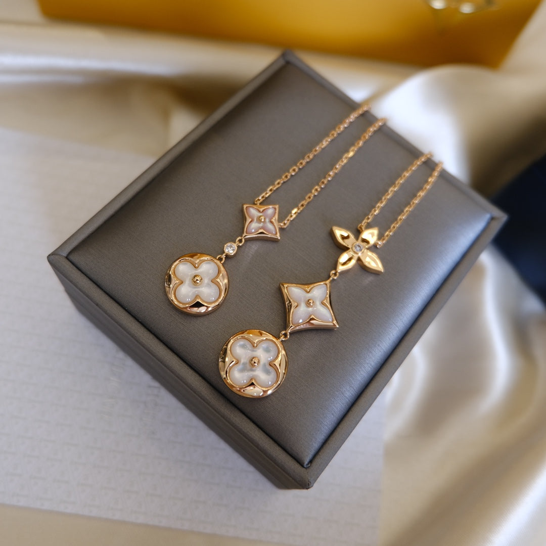 [Saipan]COLOR BLOSSOM LARIAT NECKLACE ROSE GOLD WHITE MOTHER PEARL AND DIAMOND