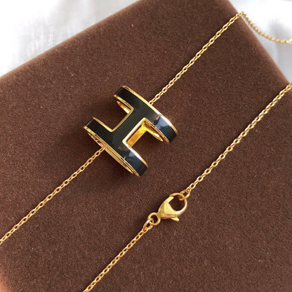 [Saipan]HM CLIC BLACK ENAMEL GOLD NECKLACE