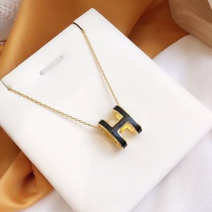 [Saipan]HM CLIC BLACK ENAMEL GOLD NECKLACE
