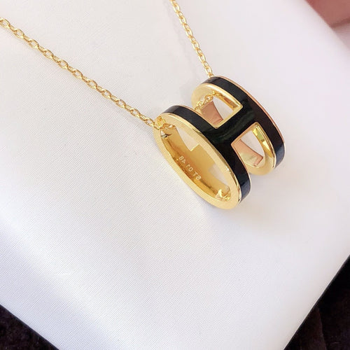 [Saipan]HM CLIC BLACK ENAMEL GOLD NECKLACE