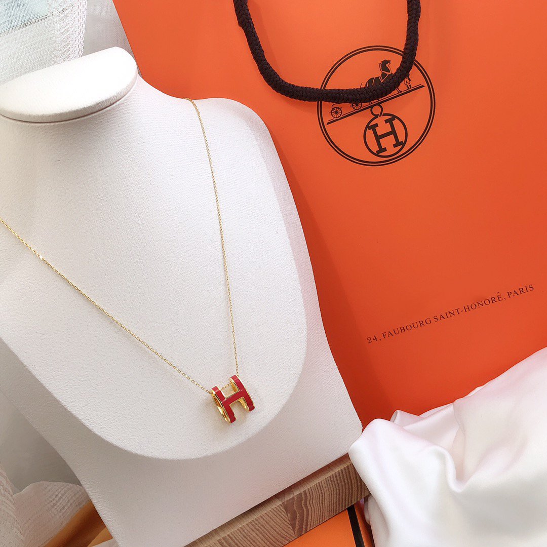 [Saipan]HM CLIC RED ENAMEL GOLD NECKLACE