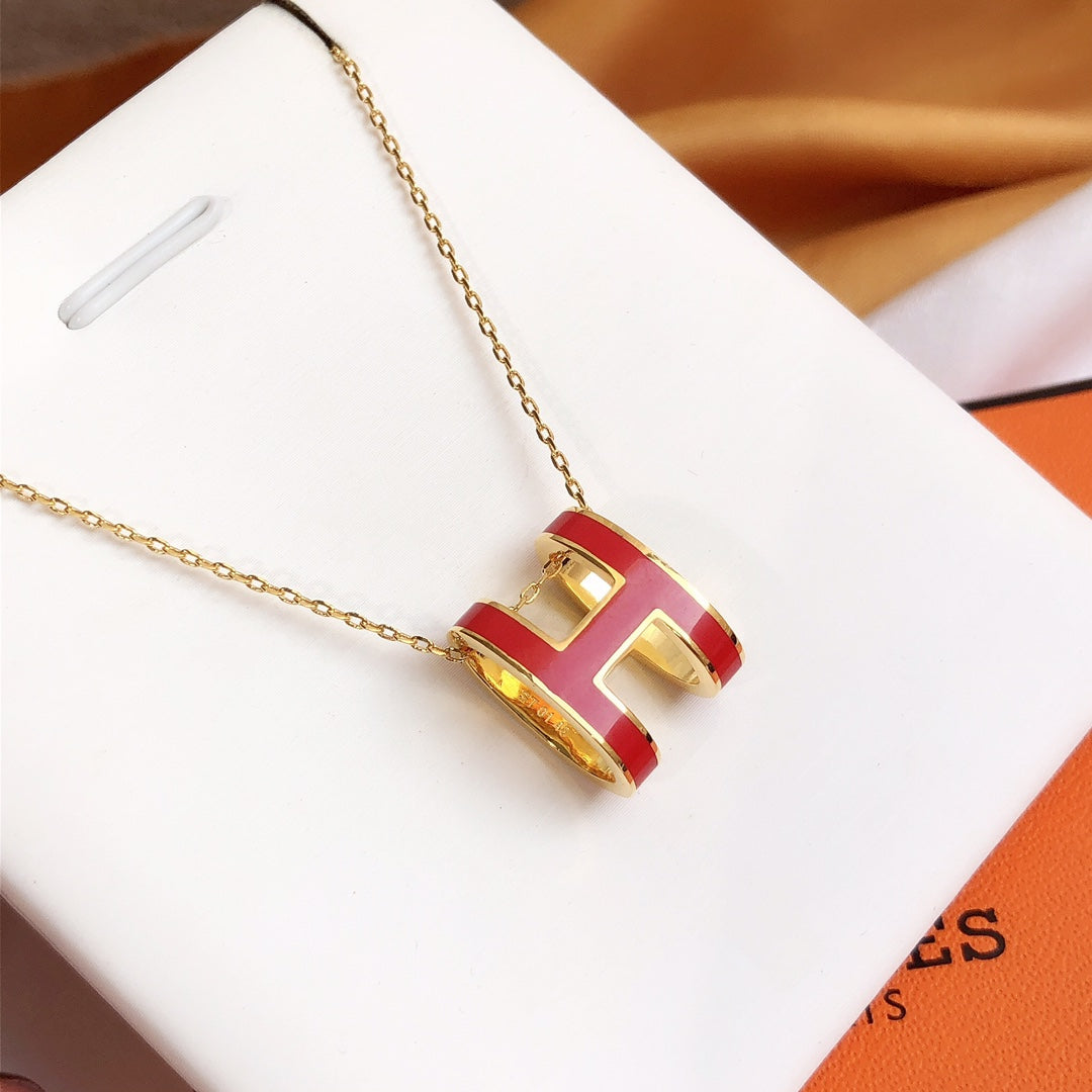 [Saipan]HM CLIC RED ENAMEL GOLD NECKLACE