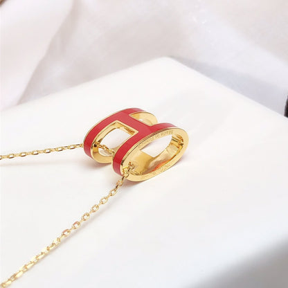 [Saipan]HM CLIC RED ENAMEL GOLD NECKLACE