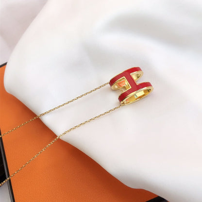 [Saipan]HM CLIC RED ENAMEL GOLD NECKLACE