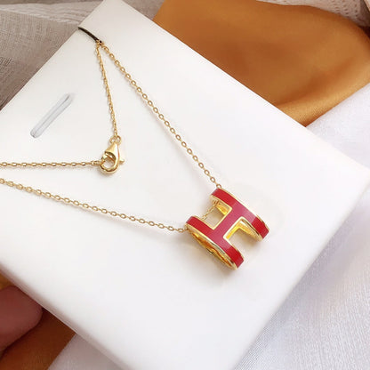 [Saipan]HM CLIC RED ENAMEL GOLD NECKLACE