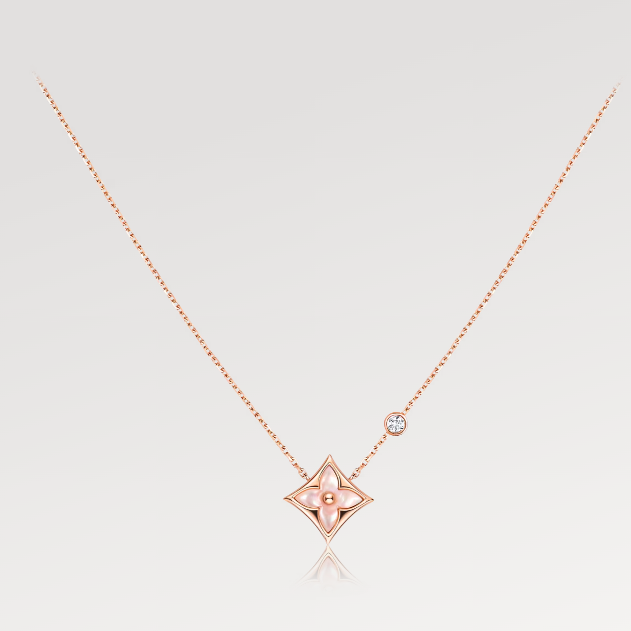 [Saipan]STAR PINK MOP 1 DIAMOND ROSE GOLD NECKLACE