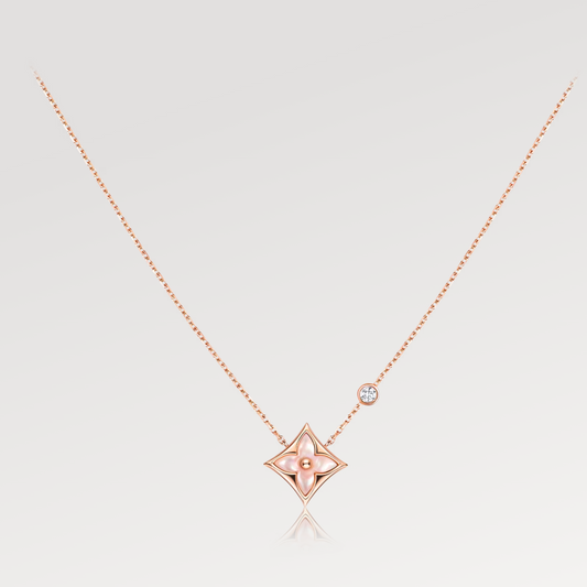 [Saipan]STAR PINK MOP 1 DIAMOND ROSE GOLD NECKLACE