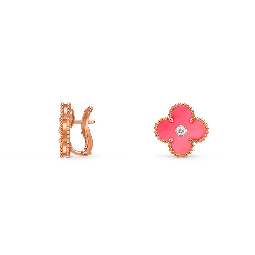 [Saipan]15MM CLOVER FLOWER STUD EARRINGS DIAMOND-ROSE GOLD COLLECTION