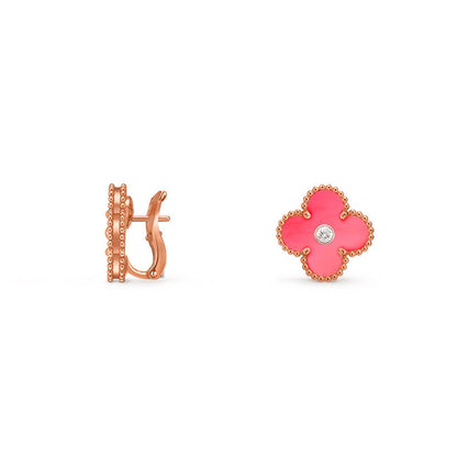 [Saipan]15MM CLOVER FLOWER STUD EARRINGS DIAMOND-ROSE GOLD COLLECTION