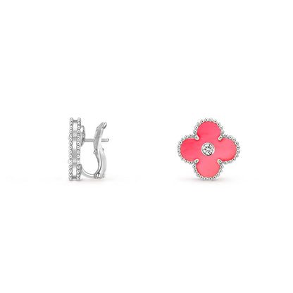[Saipan]15MM CLOVER FLOWER STUD EARRINGS DIAMOND-WHITE GOLD COLLECTION