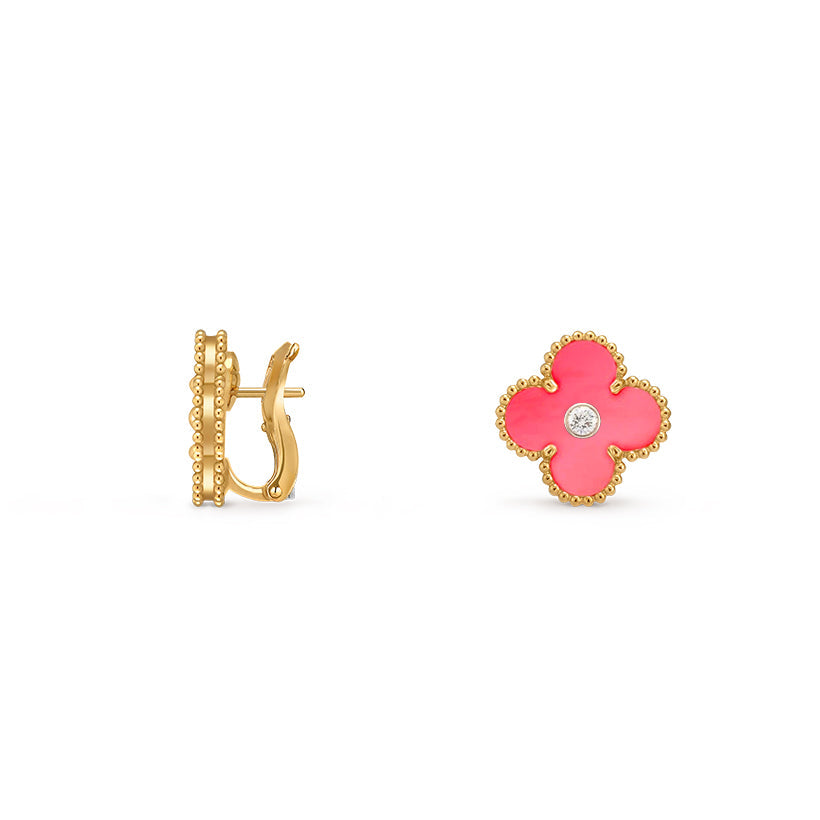 [Saipan]15MM CLOVER FLOWER STUD EARRINGS DIAMOND-GOLD COLLECTION