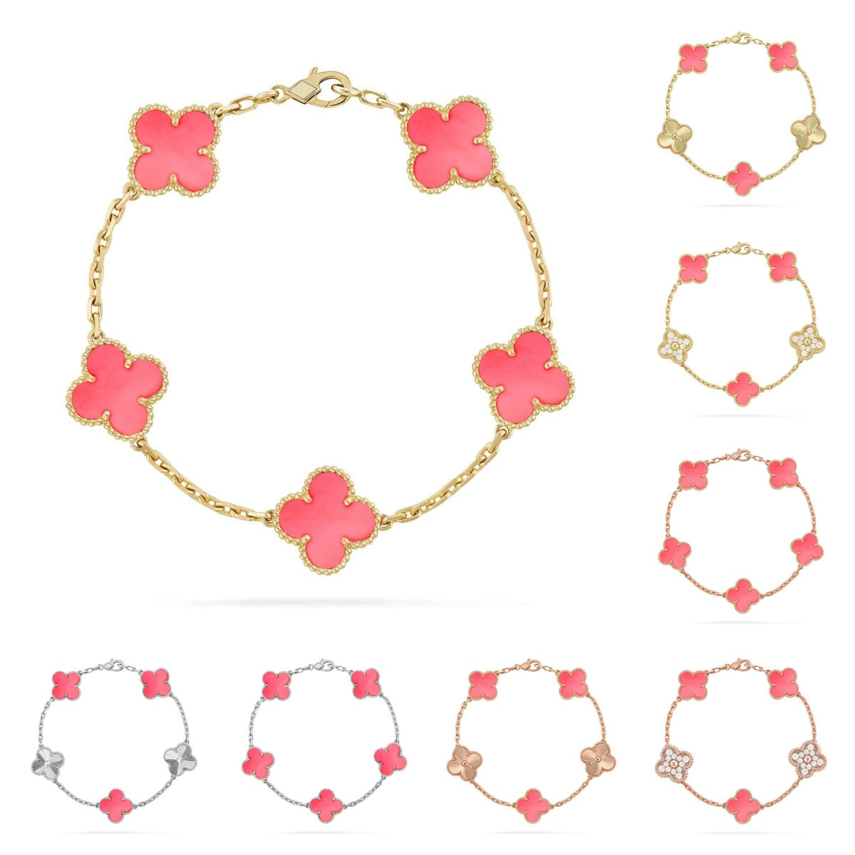 [Saipan]LUCKY CLOVER 5-MOTIF BRACELET - PINK MOTHER-OF-PEARL COLLECTION