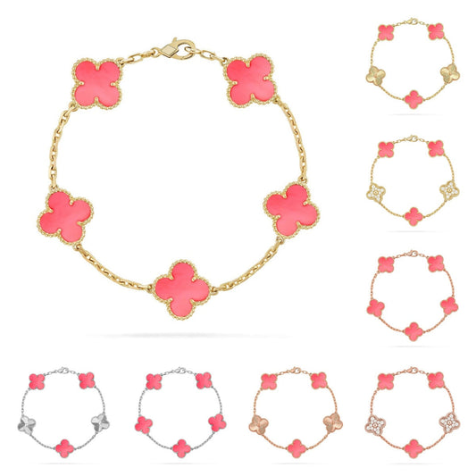 [Saipan]LUCKY CLOVER 5-MOTIF BRACELET - PINK MOTHER-OF-PEARL COLLECTION