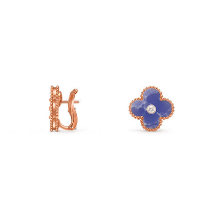 [Saipan]15MM CLOVER FLOWER STUD EARRINGS DIAMOND-ROSE GOLD COLLECTION