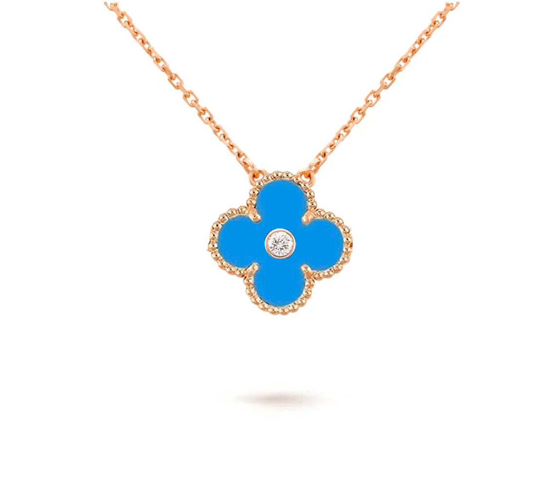 [Saipan]15MM CLOVER FLOWER DIAMOND PENDANT NECKLACE COLLECTION