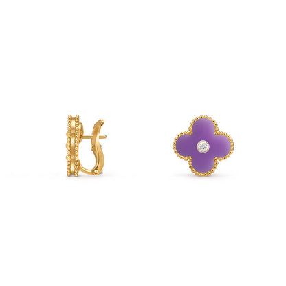 [Saipan]15MM CLOVER FLOWER STUD EARRINGS DIAMOND-GOLD COLLECTION