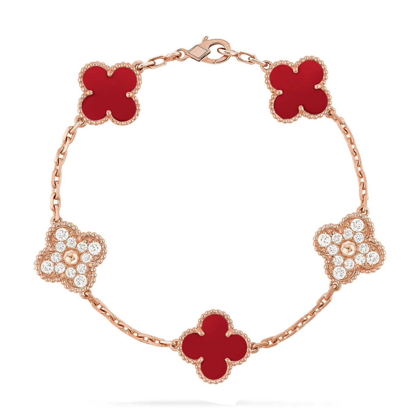 [Saipan]LUCKY CLOVER 5-MOTIF BRACELET - RED CARNELIAN COLLECTION