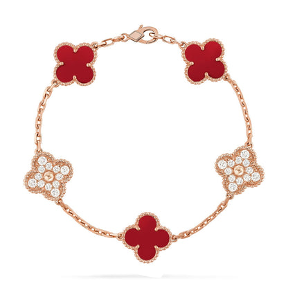 [Saipan]LUCKY CLOVER 5-MOTIF BRACELET - RED CARNELIAN COLLECTION