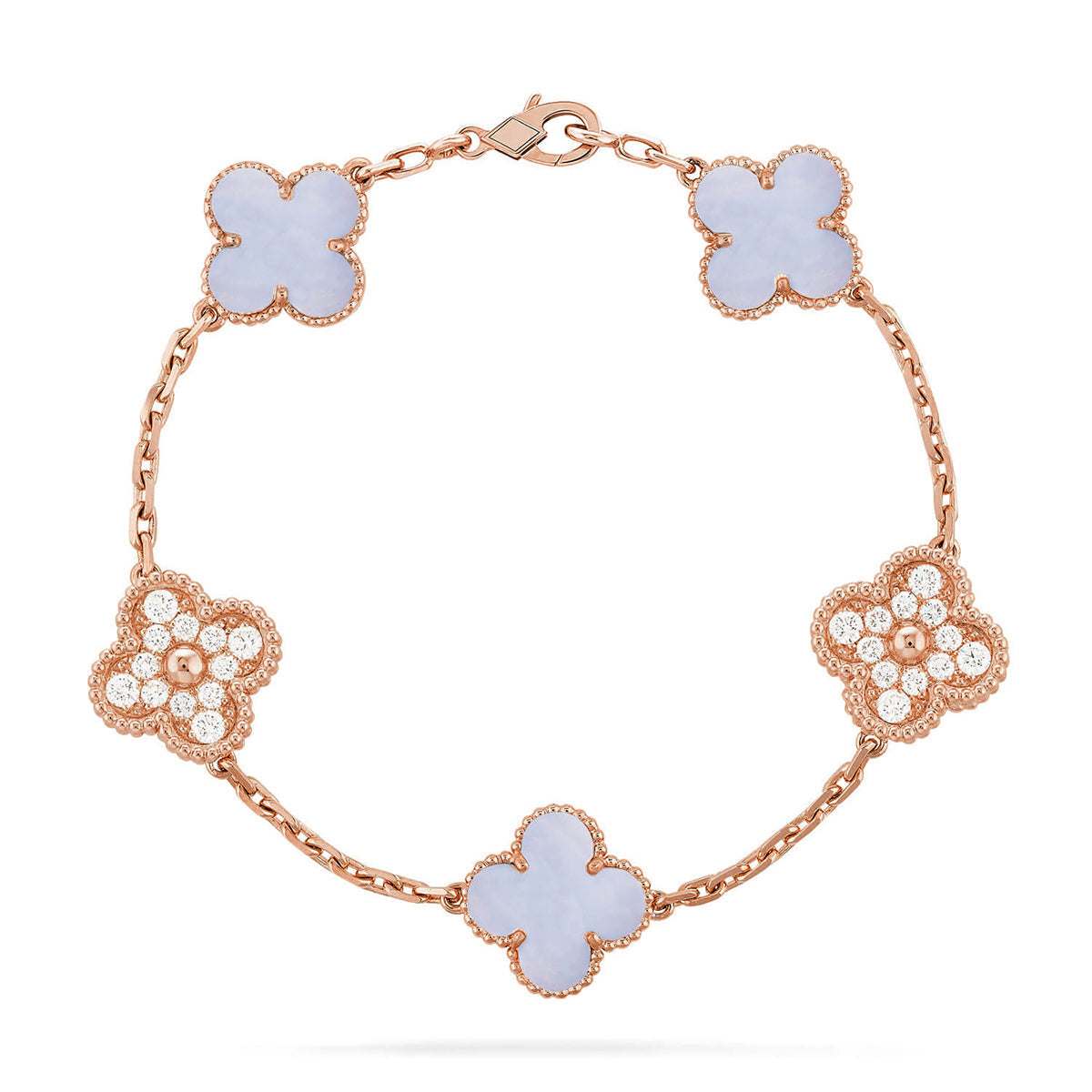 [Saipan]LUCKY CLOVER 5-MOTIF BRACELET - PURPLE CHALCEDONY COLLECTION