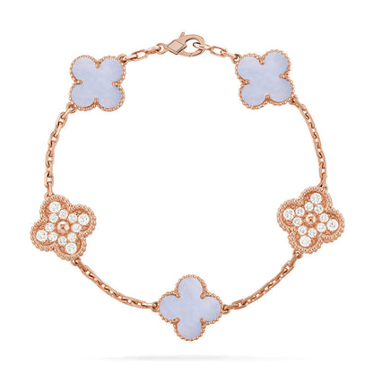 [Saipan]LUCKY CLOVER 5-MOTIF BRACELET - PURPLE CHALCEDONY COLLECTION