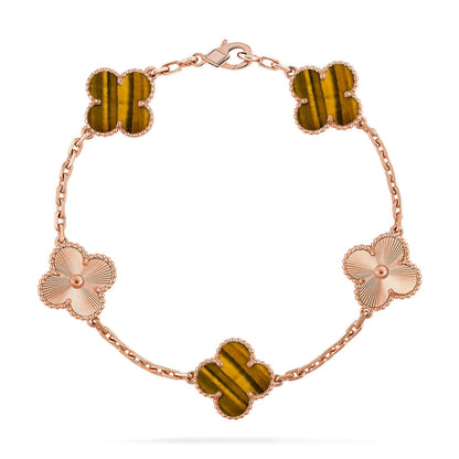 [Saipan]LUCKY CLOVER 5-MOTIF BRACELET -  TIGER’S EYE COLLECTION