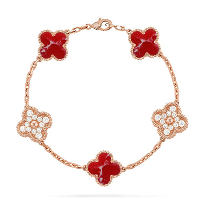 [Saipan]LUCKY CLOVER 5-MOTIF BRACELET - RED LARIMAR COLLECTION