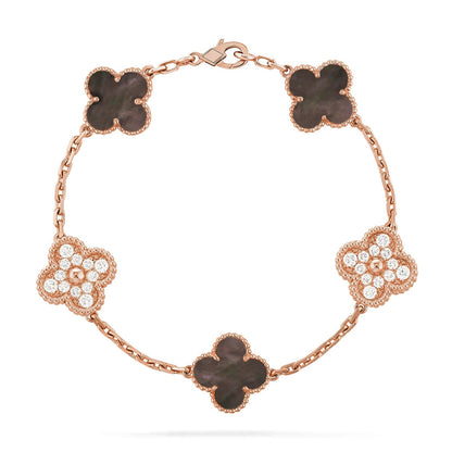[Saipan]LUCKY CLOVER 5-MOTIF BRACELET - GREY MOTHER-OF-PEARL COLLECTION