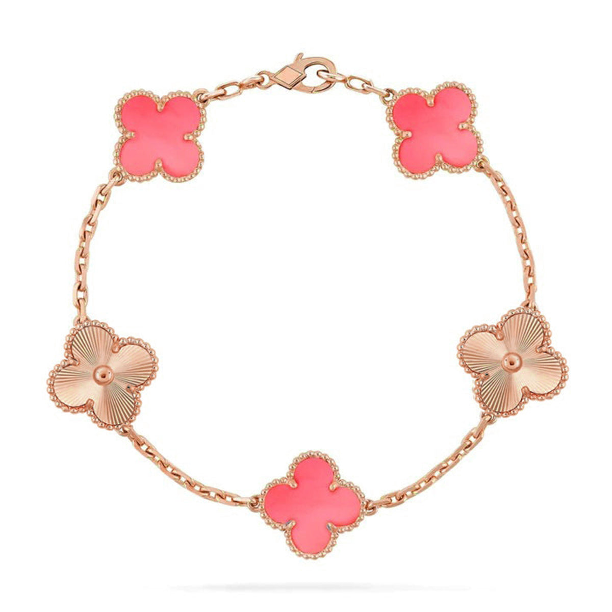 [Saipan]LUCKY CLOVER 5-MOTIF BRACELET - PINK MOTHER-OF-PEARL COLLECTION