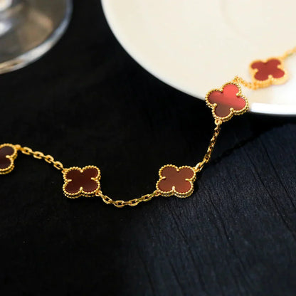[Saipan]LUCKY CLOVER 5-MOTIF BRACELET - RED CARNELIAN COLLECTION
